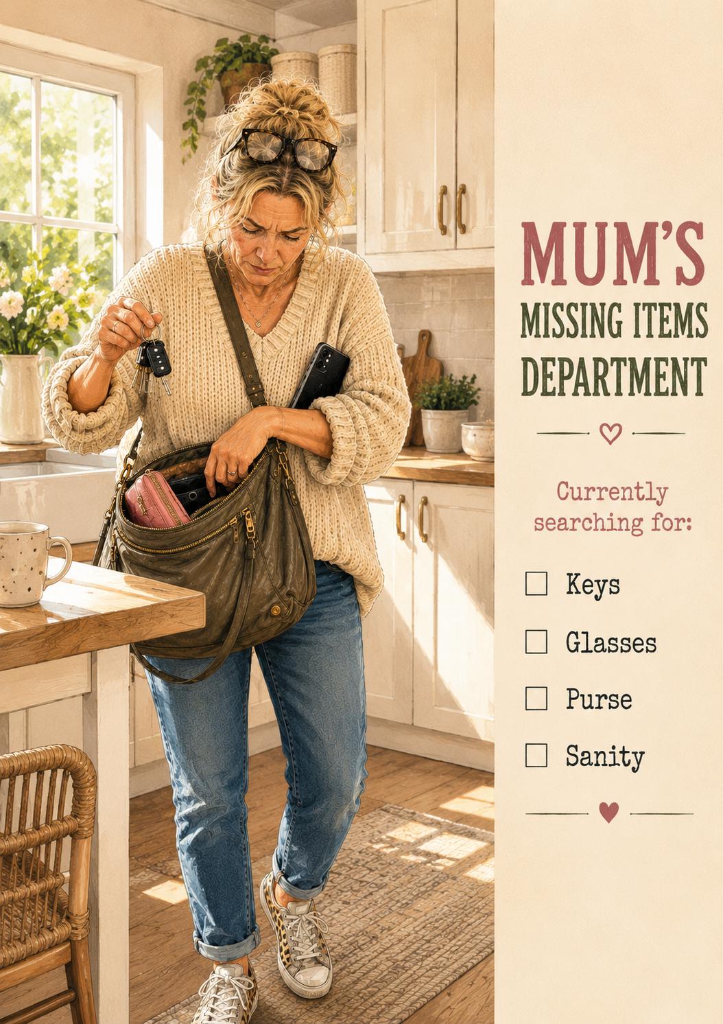 Mum's Missing Items Department Card, Funny Mum Birthday Card, Gen X Mum Humour, Mothers Day Card, Forgetful Mum Gift