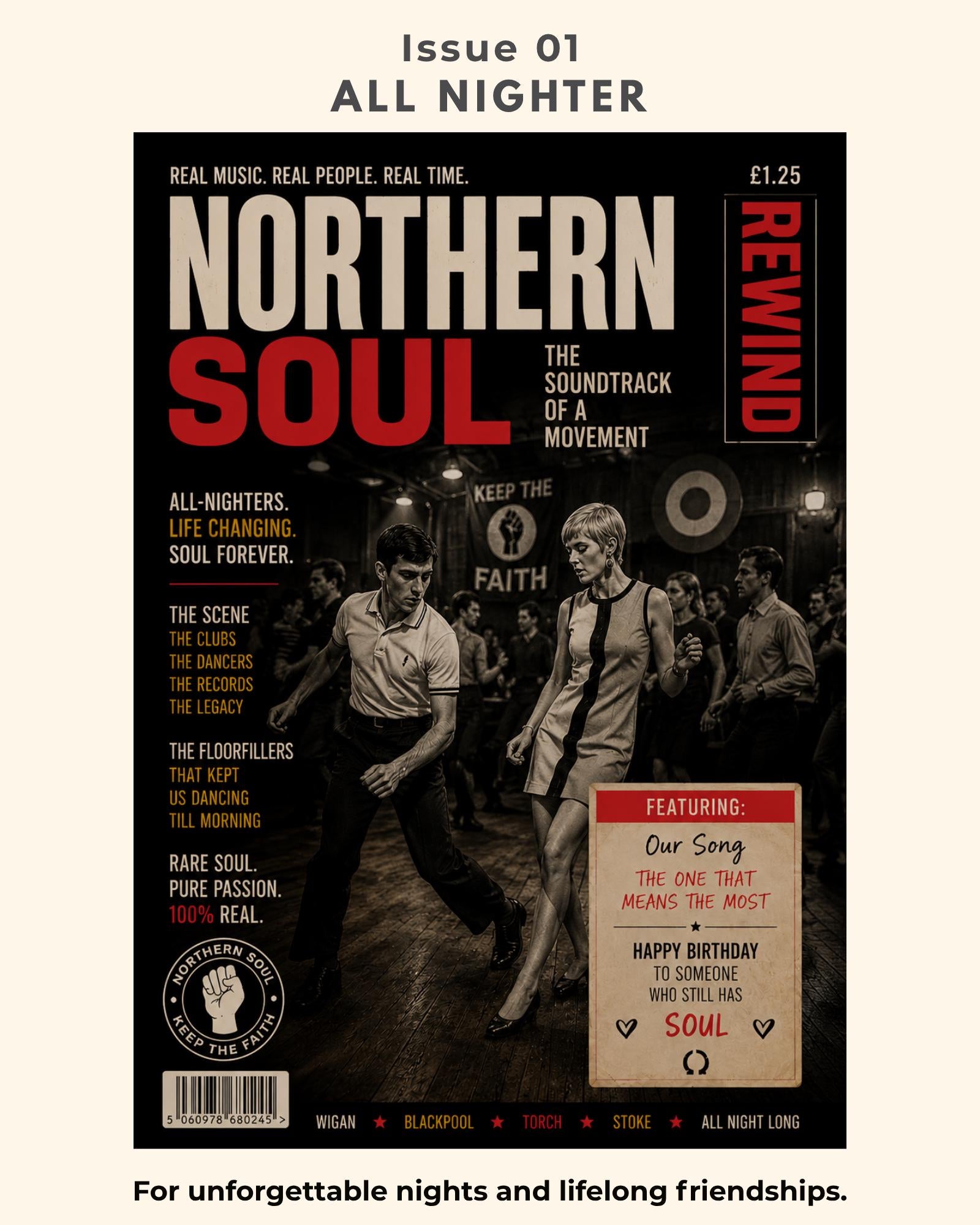 Personalised Northern Soul Card, Choose Your Rewind Cover, Our Song Birthday Card, Anniversary Gift, Keep The Faith, Music Lover Gift