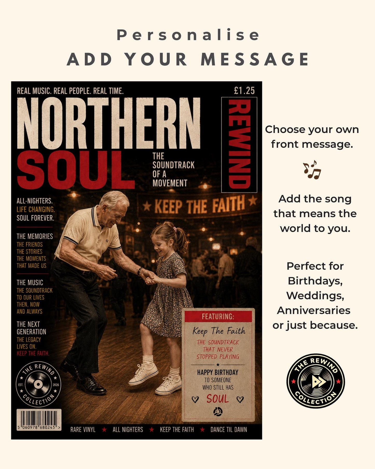 Personalised Northern Soul Birthday Card, Northern Soul Gift, Wigan Casino Gift, Keep The Faith Card, Soul Music Fan Gift