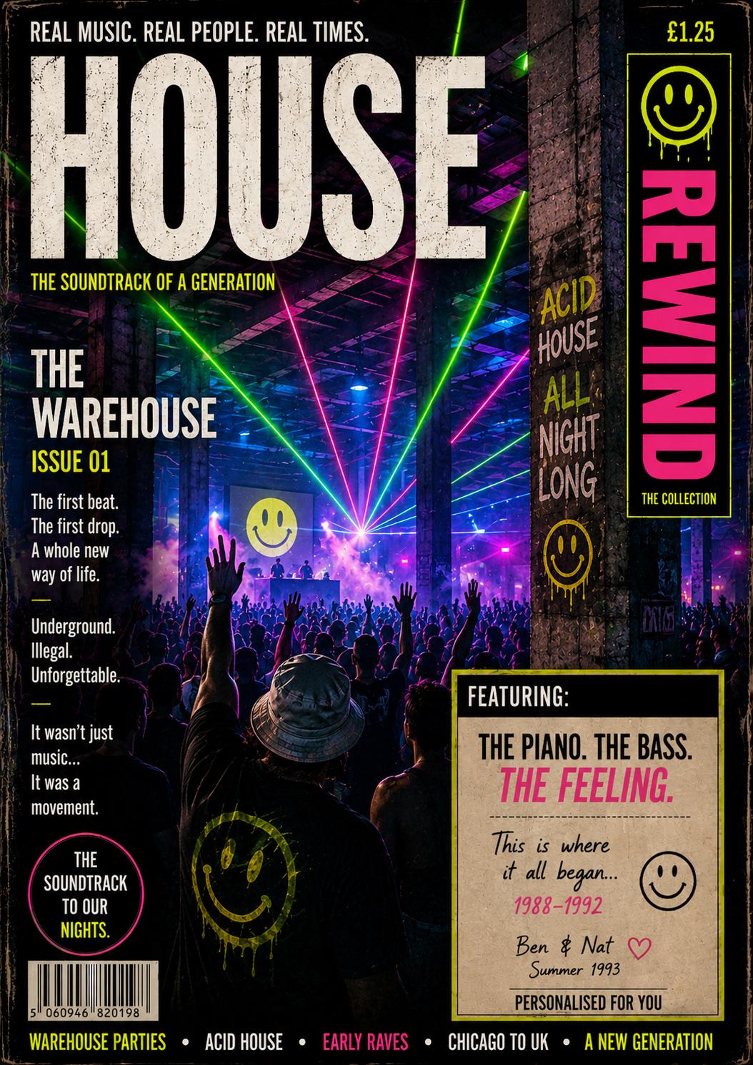 Personalised House Music Birthday Card, Acid House Gift, Old Skool Rave Card, Warehouse Party Gift, 90s Rave Lover Gift