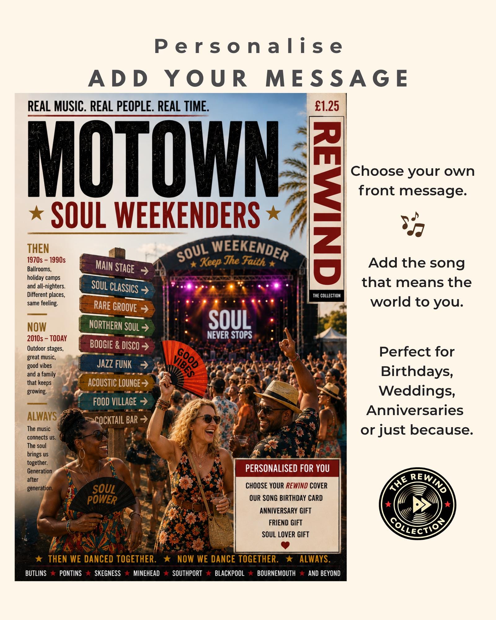 Personalised Soul Weekender Birthday Card, Northern Soul Gift, Motown Music Card, Soul Festival Keepsake, Music Lover Gift