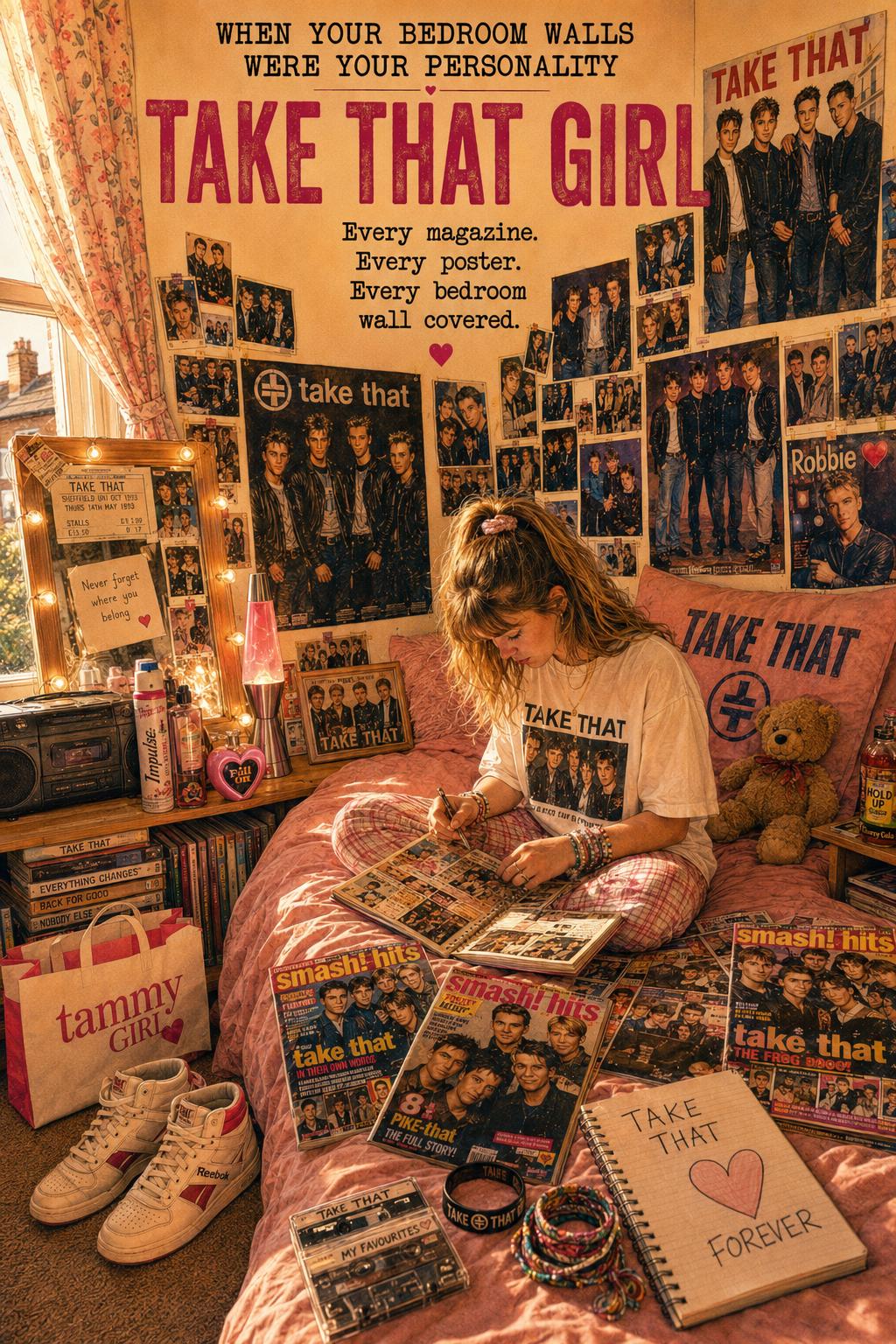 Bedroom Walls | Personalised Music Fan Card, 80s & 90s Teen Bedroom Memories, The Cure Wham Madonna Bros Take That Duran Duran