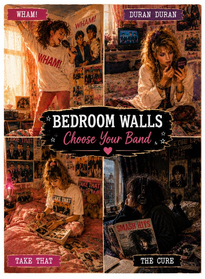 Bedroom Walls | Personalised Music Fan Card, 80s & 90s Teen Bedroom Memories, The Cure Wham Madonna Bros Take That Duran Duran