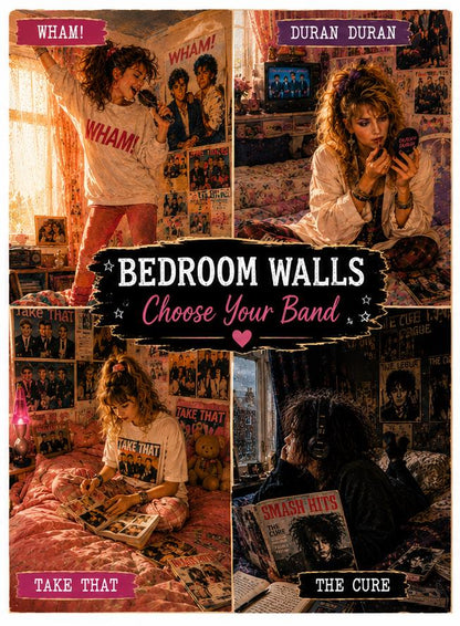 Bedroom Walls | Personalised Music Fan Card, 80s & 90s Teen Bedroom Memories, The Cure Wham Madonna Bros Take That Duran Duran