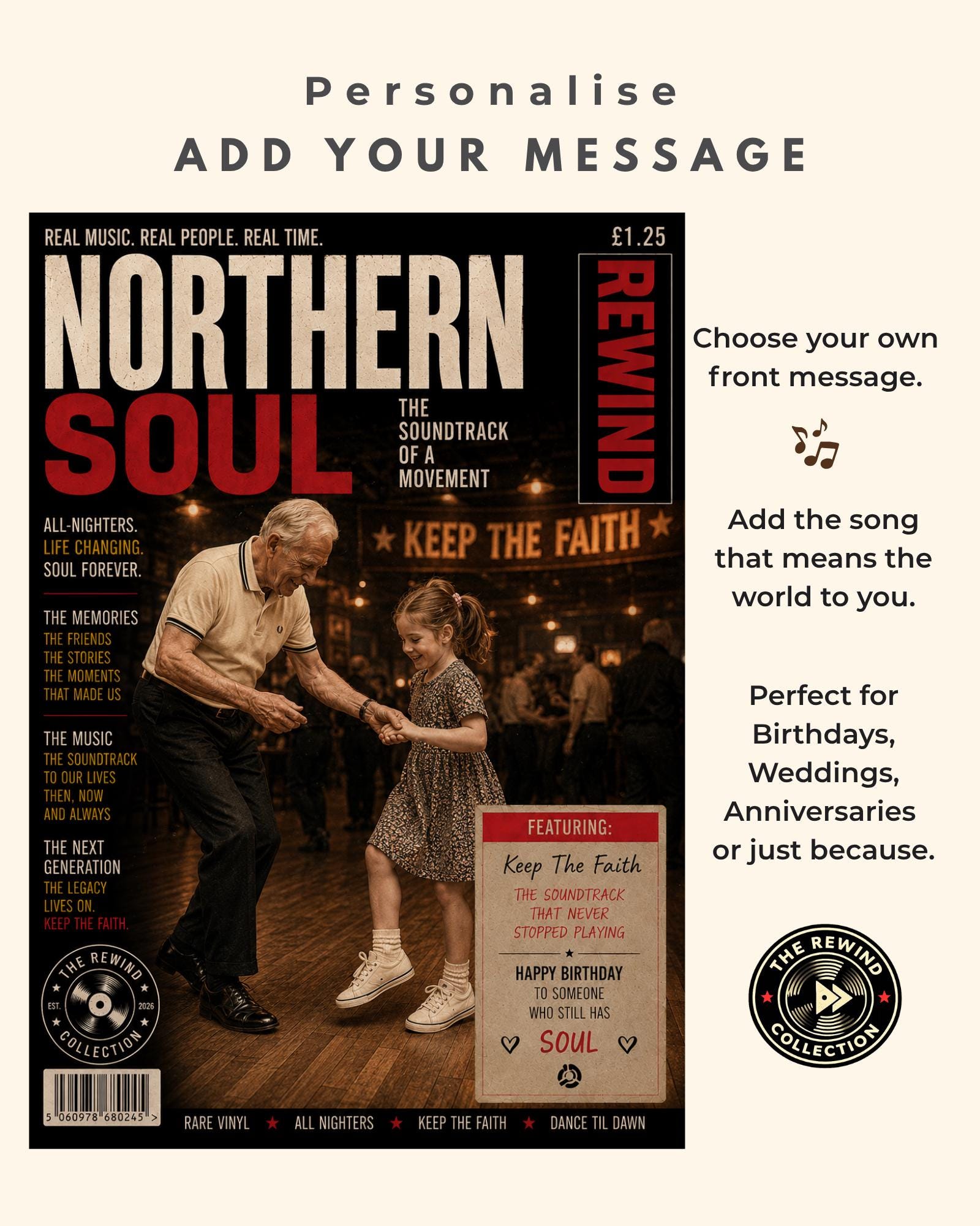 Personalised Northern Soul Birthday Card, Northern Soul Dancer Gift, Floorfiller Card, Keep The Faith, Soul Music Birthday Gift