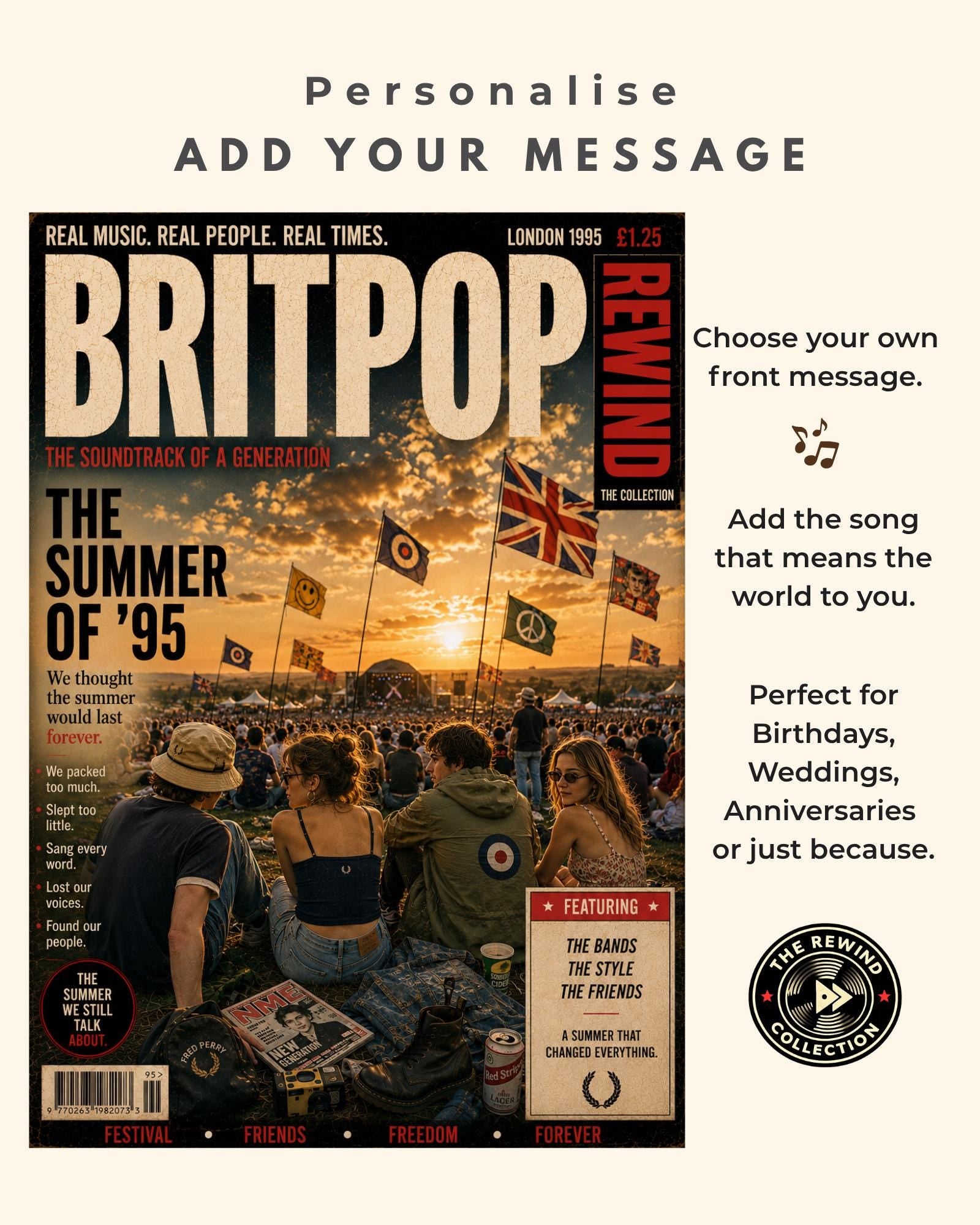 Personalised Britpop Gig Birthday Card, Indie Music Gift, Live Music Lover Card, Oasis Fan Gift, 90s Concert Nostalgia