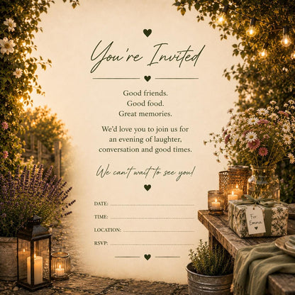 Personalised Invitations, Garden Party, Birthday, BBQ, Retirement & Celebration Invites, Choose Your Favourite Scene, Pack of 10