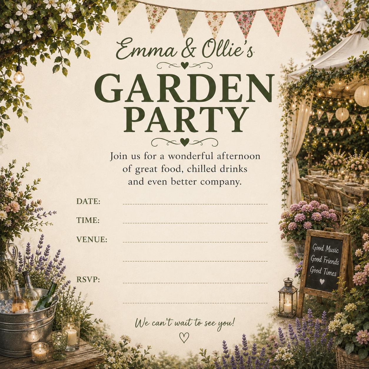 Personalised Invitations, Garden Party, Birthday, BBQ, Retirement & Celebration Invites, Choose Your Favourite Scene, Pack of 10