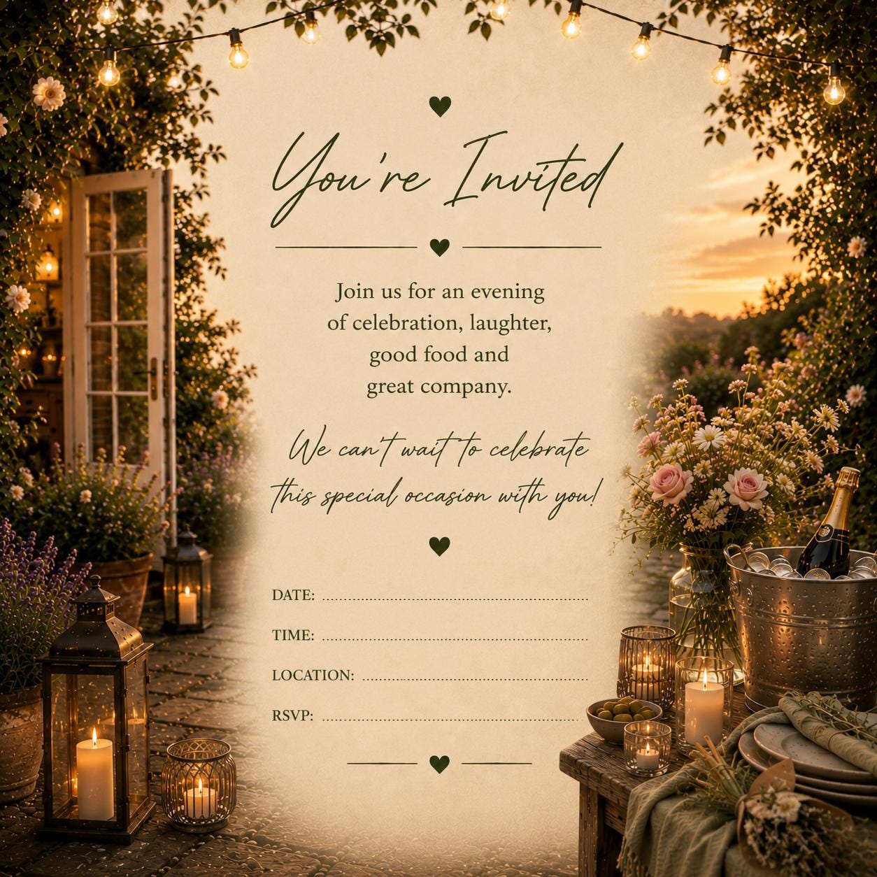 Personalised Invitations, Garden Party, Birthday, BBQ, Retirement & Celebration Invites, Choose Your Favourite Scene, Pack of 10