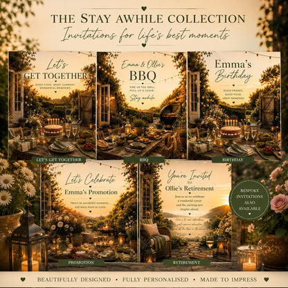 Personalised Invitations, Garden Party, Birthday, BBQ, Retirement & Celebration Invites, Choose Your Favourite Scene, Pack of 10