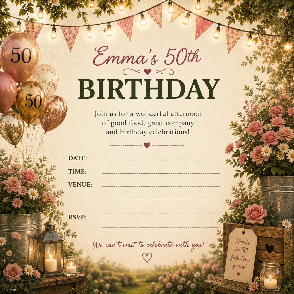 Personalised Invitations, Garden Party, Birthday, BBQ, Retirement & Celebration Invites, Choose Your Favourite Scene, Pack of 10