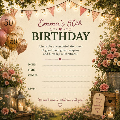 Personalised Invitations, Garden Party, Birthday, BBQ, Retirement & Celebration Invites, Choose Your Favourite Scene, Pack of 10