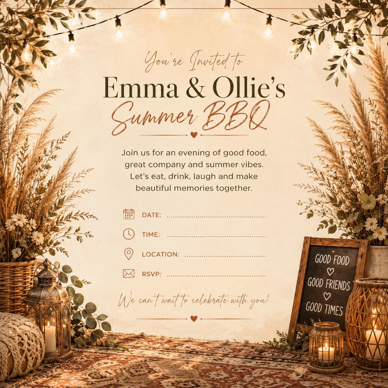 Personalised Invitations, Garden Party, Birthday, BBQ, Retirement & Celebration Invites, Choose Your Favourite Scene, Pack of 10