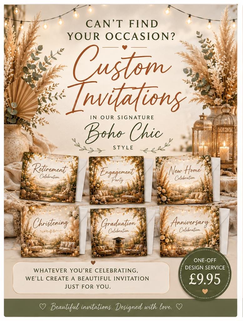 Personalised Invitations, Garden Party, Birthday, BBQ, Retirement & Celebration Invites, Choose Your Favourite Scene, Pack of 10