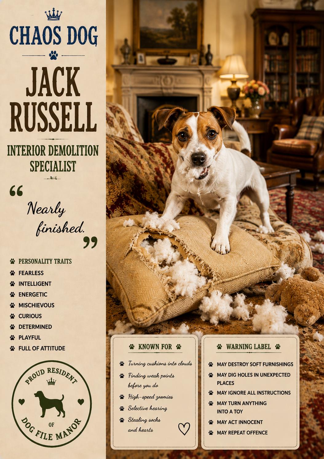 Jack Russell Terrier Card, Chaos Dog Birthday, Interior Demolition Specialist Greeting