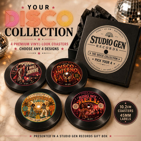 Disco Vinyl Coaster Set of 4, Choose Your Designs, 70s Music Gift, Retro Record Coasters, Disco Lover Gift