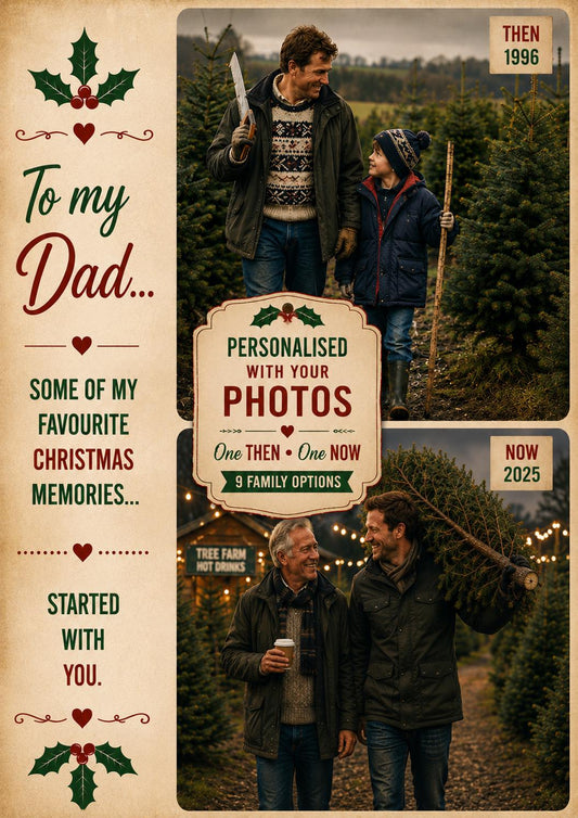 Personalised Photo Christmas Card, Then and Now Photo Card, Family Christmas Memories, Mum Dad Partner Grandparents Xmas Card