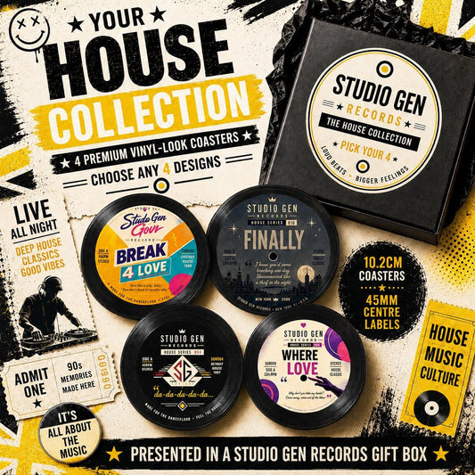 House Music Vinyl Coasters Set of 4, Choose Your Designs, 80s 90s Dance Music Gift, Retro Record Coasters, House Music Lover Gift