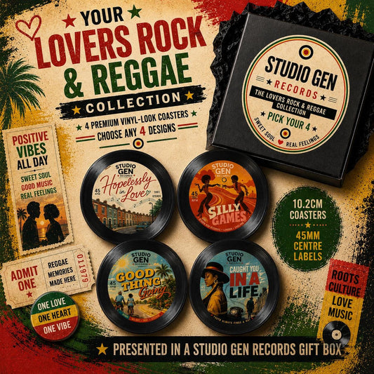 Lovers Rock & Reggae Vinyl Record Coasters, Build Your Own Set of 4, Reggae Music Gift, Retro Vinyl Coaster Set, Studio Gen Records