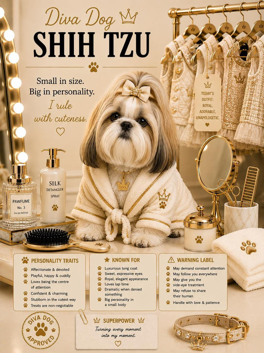Funny Shih Tzu Diva Dog Card, Glamorous Pet Lover Gift (A5 Greeting Card)