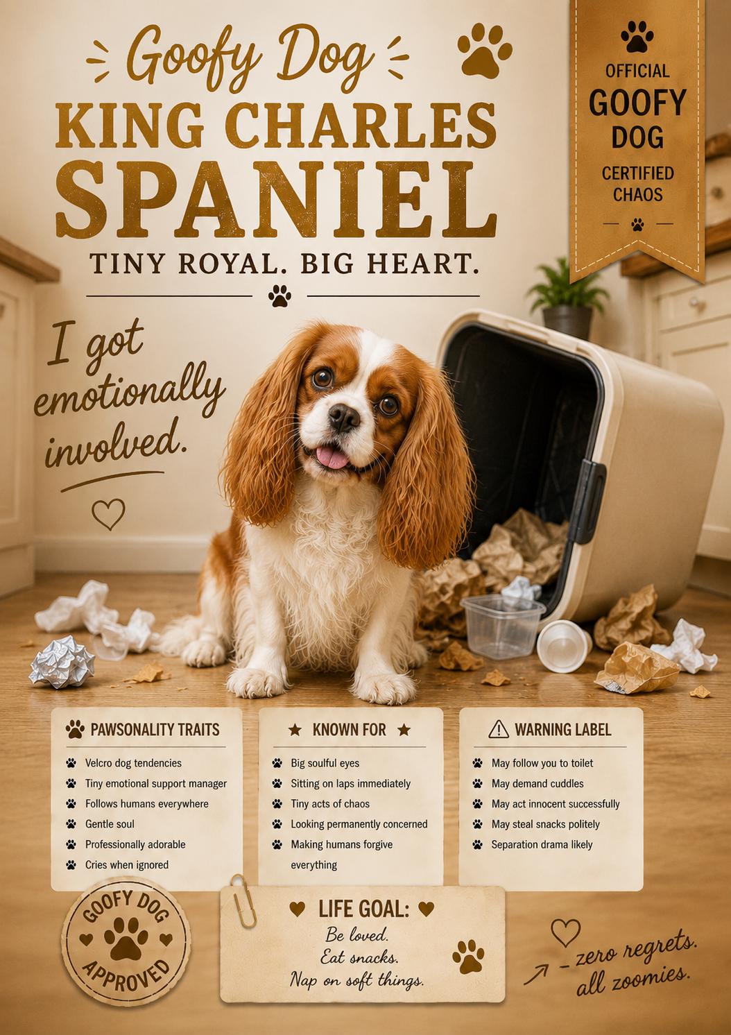 Goofy King Charles Spaniel Card, Funny Dog Birthday Gift, Royal Silliness (A5 Card)