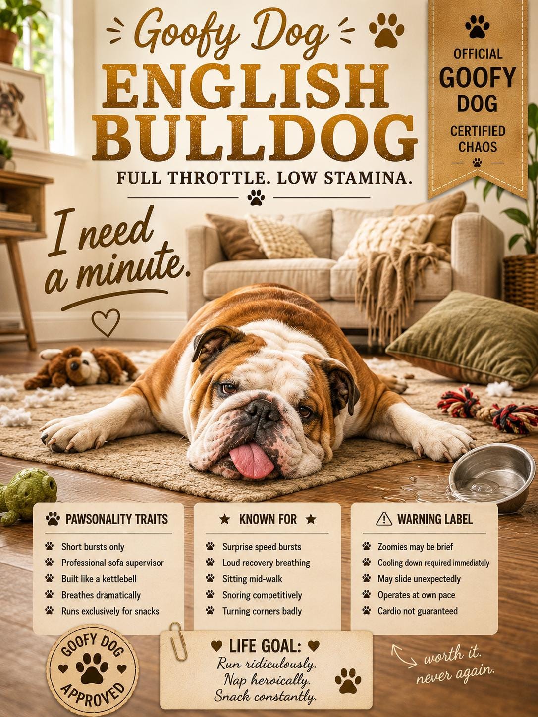Funny English Bulldog Gift, Goofy Dog Card, Dog Mum Birthday Card