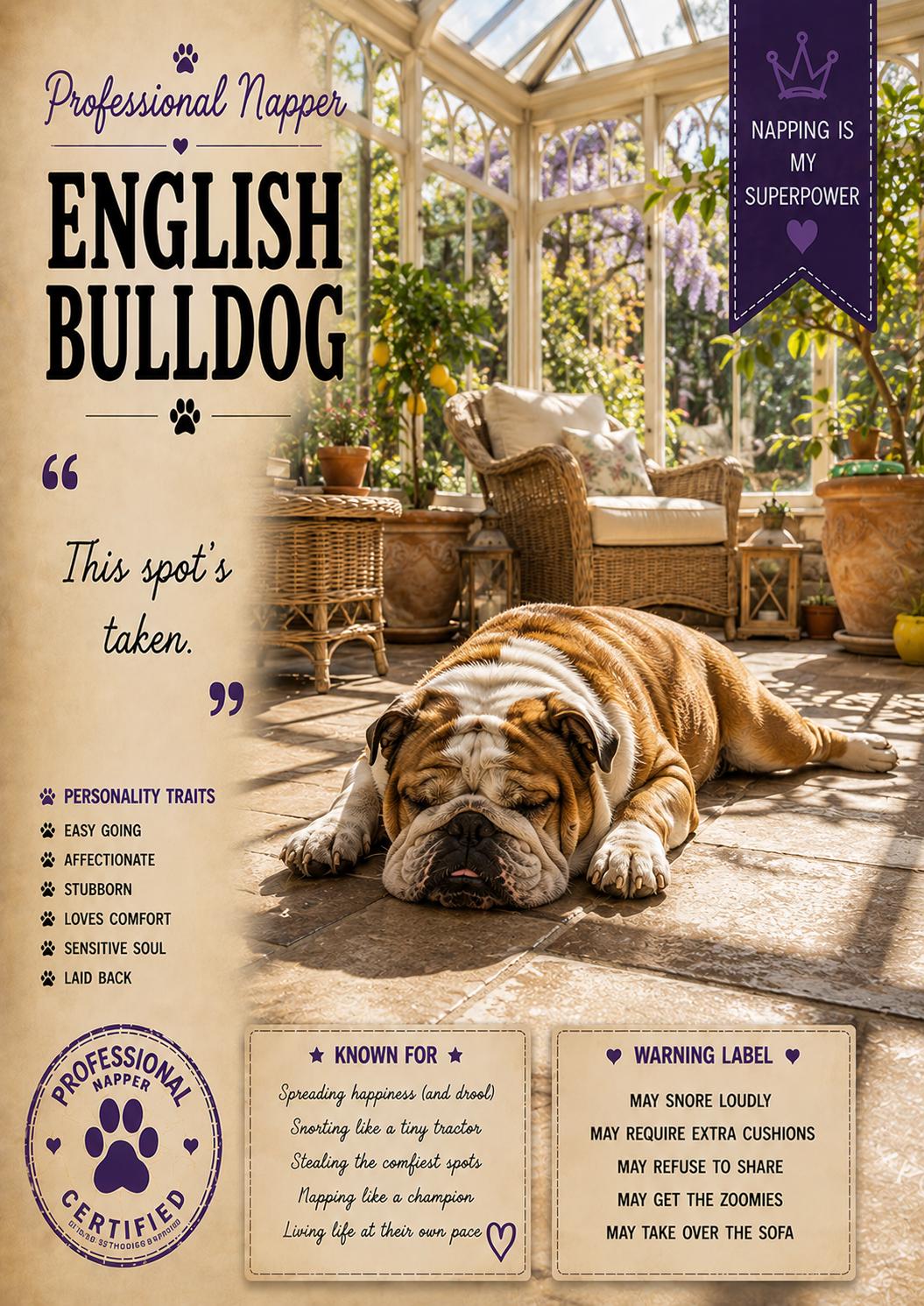 English Bulldog Card, Lazy Dog Gift, Dog Mum Present
