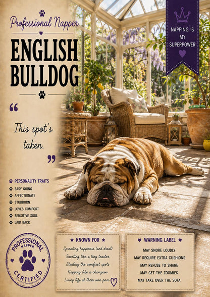 English Bulldog Card, Lazy Dog Gift, Dog Mum Present