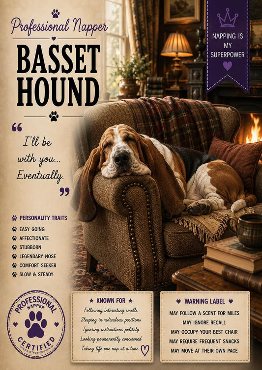 Funny Basset Hound Card, Lazy Dog Gift, Dog Lover Birthday