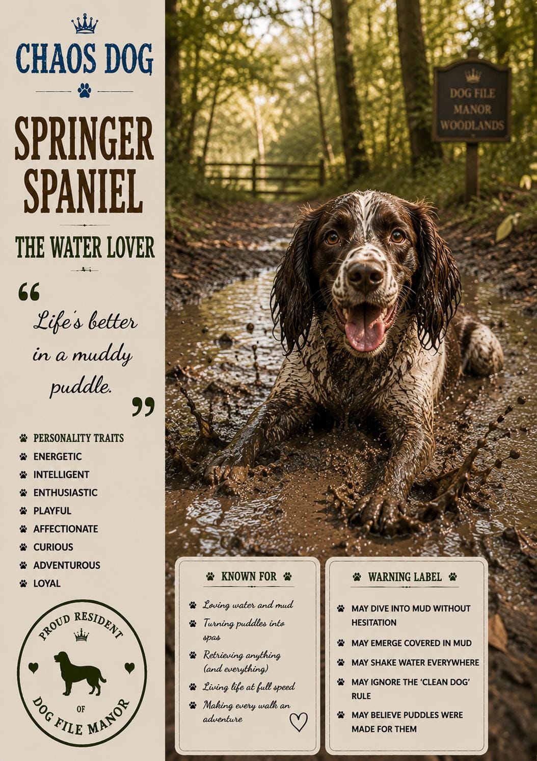 Springer Spaniel Card, Chaos Dog, Water Lover Greeting Card