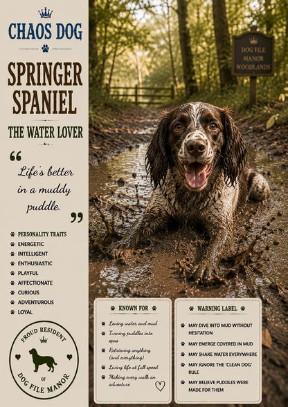 Springer Spaniel Card, Chaos Dog, Water Lover Greeting Card