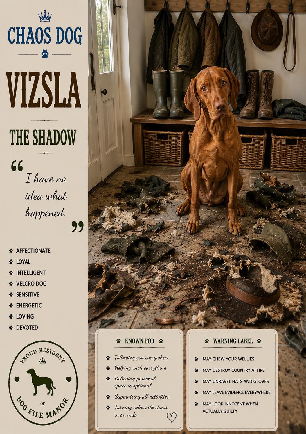 Vizsla Dog Card, Chaos Hungarian Greeting, Funny Dog Lover Gift