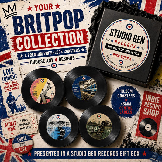 Britpop Vinyl Record Coasters, Set of 4, Build Your Own Collection, 90s Music Gift, Retro Vinyl Coasters, Music Lover Gift