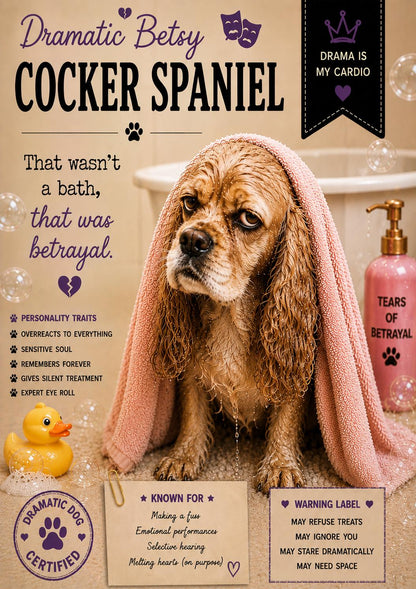 Funny Cocker Spaniel Dog Card, Dramatic Bath Time Gift (A5)