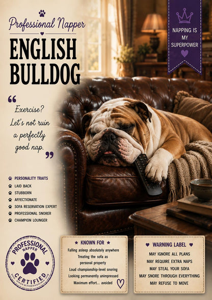 English Bulldog Card, Lazy Dog Gift, Dog Mum Present