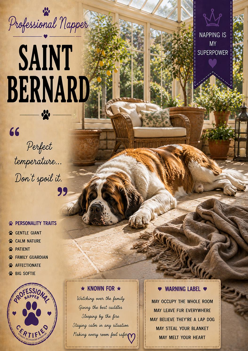 Funny Saint Bernard Card, Lazy Dog Gift, Gentle Giant Birthday Card