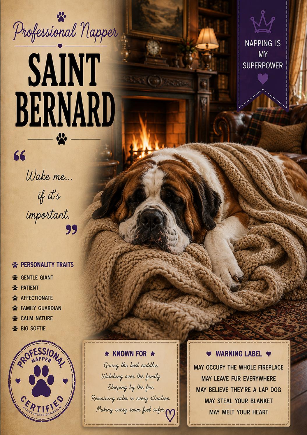 Funny Saint Bernard Card, Lazy Dog Gift, Gentle Giant Birthday Card