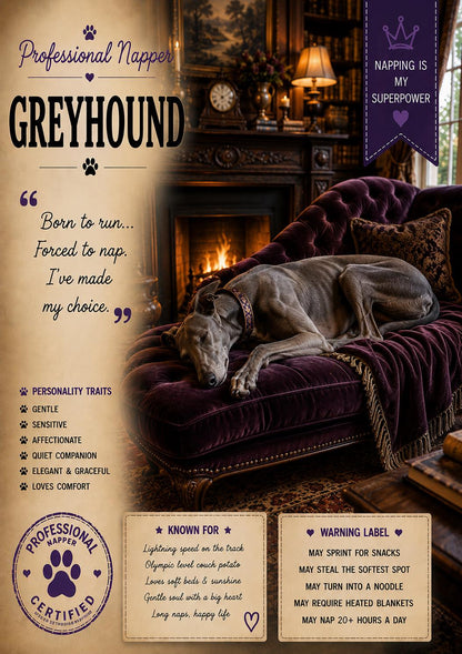 Funny Greyhound Card, Lazy Dog Gift, Professional Napper Greeting Card (A5)