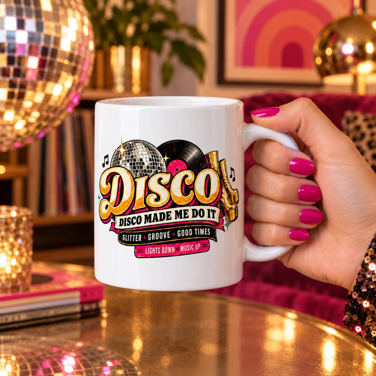Disco Mug, 70s Music Gift, Retro Dance Music Cup, Disco Lover Present, Vinyl Record Gift for Her or Music Fa