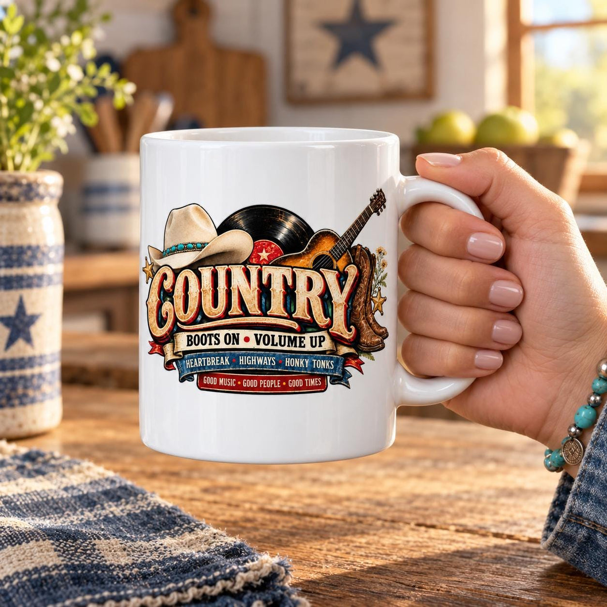 Country Music Mug, Cowgirl Gift, Cowboy Gift, Western Style Cup, Country Music Lover Present for Her or Him
