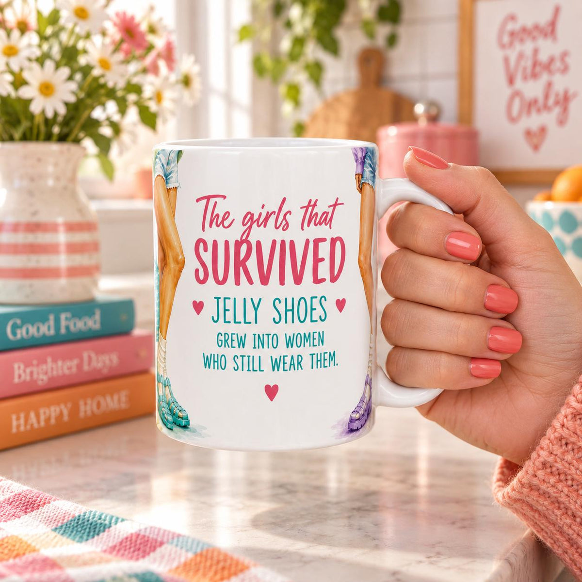 Jelly Shoes Mug, Funny 80s Nostalgia Gift for Women, Retro Friendship Coffee Cup, Gen X Birthday Gift, 11oz Ceramic Mug