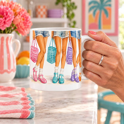 Jelly Shoes Mug, Colourful 80s Nostalgia Gift for Women, Retro Fashion Coffee Cup, Gen X Birthday Gift, 11oz Ceramic Mug