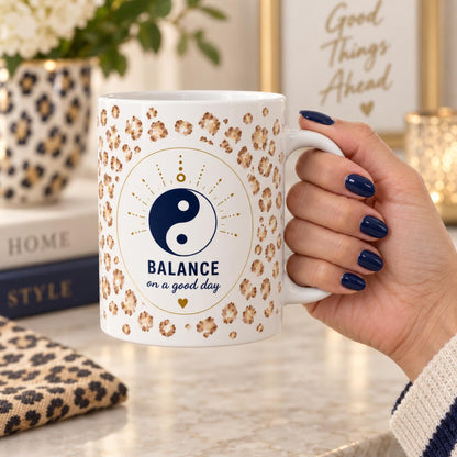 Balance Mug, Yin Yang Gift, Leopard Print Mug, Wellness Gift for Her, Mindfulness Gift, 11oz Ceramic Mug