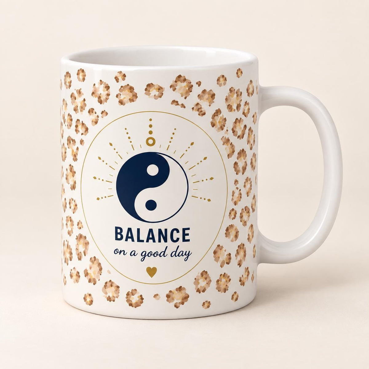 Balance Mug, Yin Yang Gift, Leopard Print Mug, Wellness Gift for Her, Mindfulness Gift, 11oz Ceramic Mug