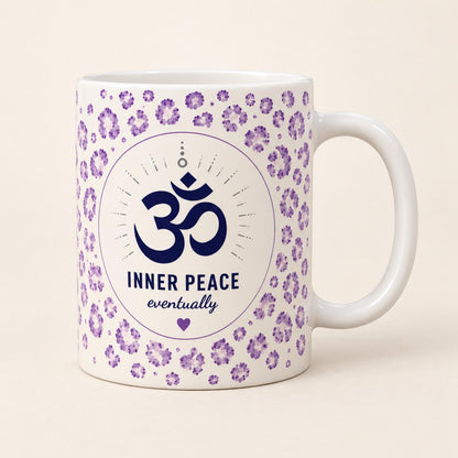 Inner Peace Mug, Om Symbol Mug, Purple Leopard Print Mug, Yoga Gift for Her, Spiritual Wellness Gift, 11oz Ceramic Mug