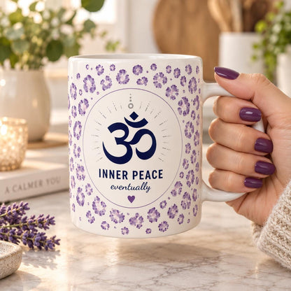 Inner Peace Mug, Om Symbol Mug, Purple Leopard Print Mug, Yoga Gift for Her, Spiritual Wellness Gift, 11oz Ceramic Mug