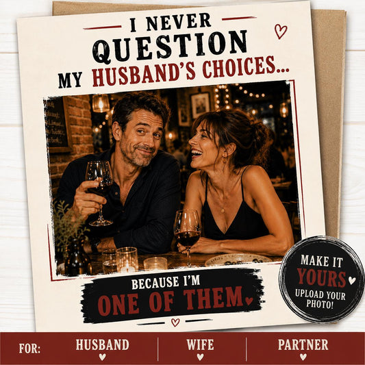 Funny Husband Card, Funny Wife Card, Funny Partner Card, Anniversary Card, Personalised Photo Card