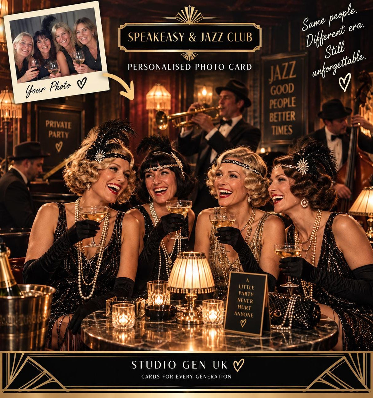 Personalised 1920s Photo Card, Custom Birthday Anniversary Card, Roaring Twenties Gift, Choose Your Era Card