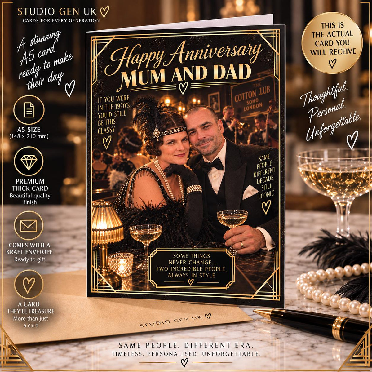Personalised 1920s Photo Card, Custom Birthday Anniversary Card, Roaring Twenties Gift, Choose Your Era Card