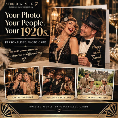 Personalised 1920s Photo Card, Custom Birthday Anniversary Card, Roaring Twenties Gift, Choose Your Era Card